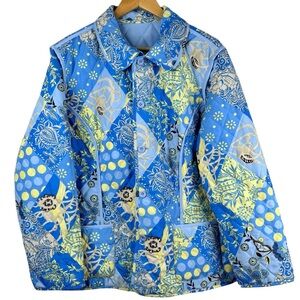 VTG TABI Reversible Quilted  Blue Yellow Cream Patterned 4 Pocket Jacket XL